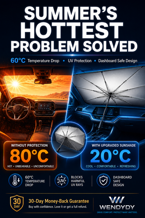 Car Windshield Sun Shade Umbrella - 99% UV block & safe in heat