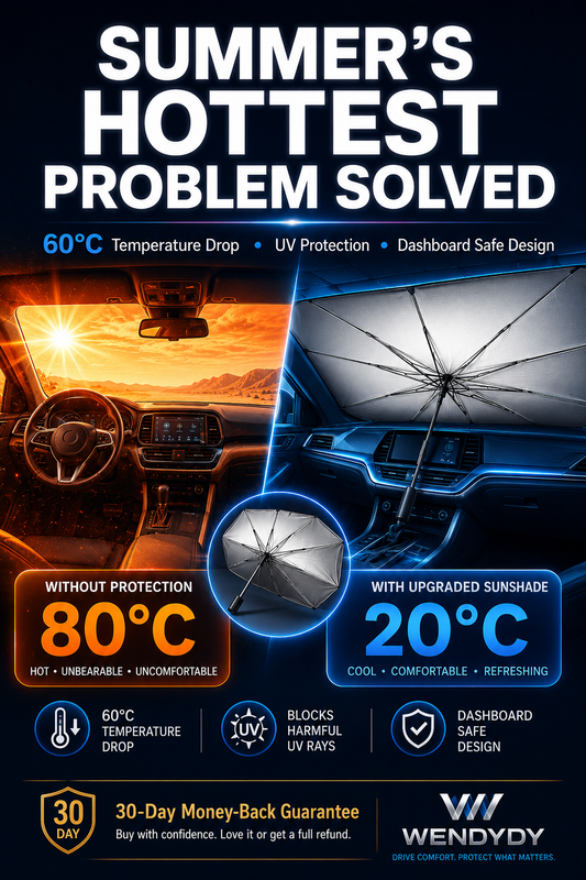 Car Windshield Sun Shade Umbrella - 99% UV block & safe in heat