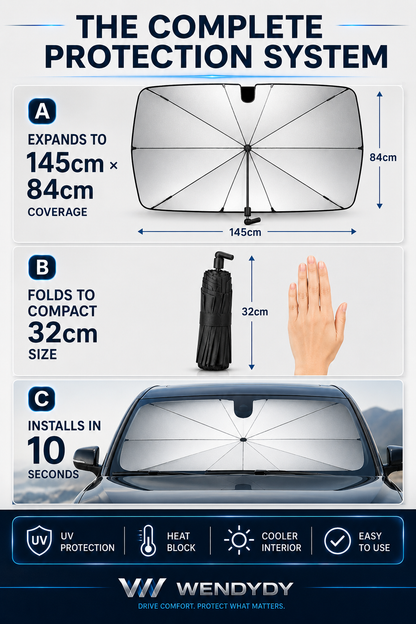 Car Windshield Sun Shade Umbrella - 99% UV block & safe in heat