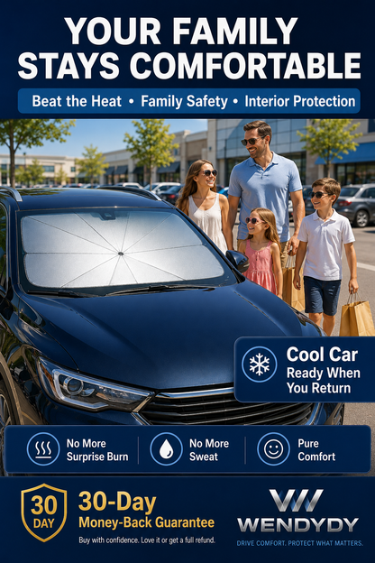 Car Windshield Sun Shade Umbrella - 99% UV block & safe in heat