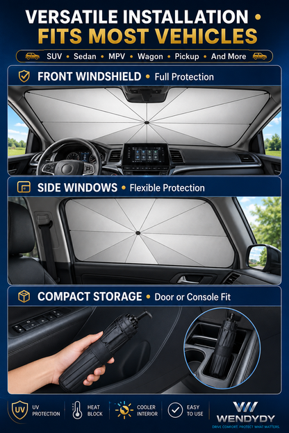 Car Windshield Sun Shade Umbrella - 99% UV block & safe in heat
