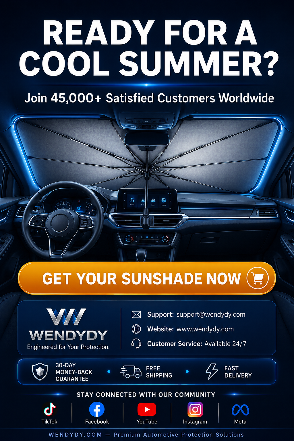 Car Windshield Sun Shade Umbrella - 99% UV block & safe in heat