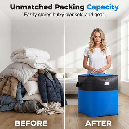 Collapsible Storage and Moving Bag – Heavy-duty handles & zippered closure  – reusable & easy to clean